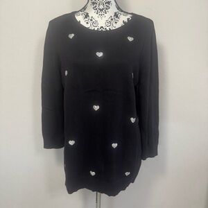 Elle Women’s Sweater Size XL Black Rhinestones Bling Hearts